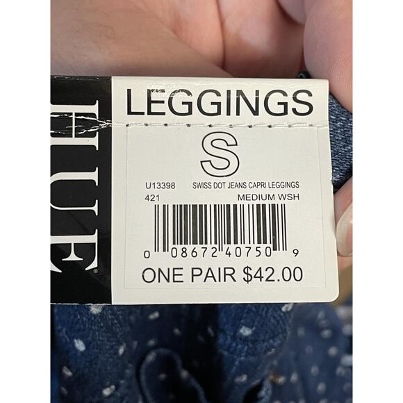 HUE Leggings Womens Small Blue Swiss Dot Jeans Capri Medium Wash Denim Jeggings - Picture 9 of 9
